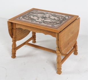 DANISH OAK SIDE TABLE W/ CERAMIC TILES