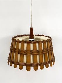DUTCH TEAK & LINEN PENDANT LAMP C.1960'S