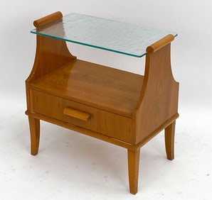 DUTCH BEECH & GLASS SIDE TABLE C.1950'S