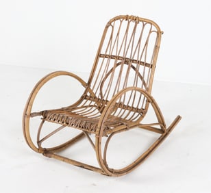 CHILD'S BAMBOO RATTAN ROCKING CHAIR, C.1970'S