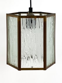 DUTCH COPPER & TEXTURED GLASS PENDANT LAMP 1960S