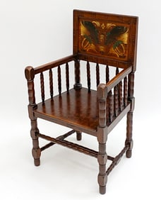 SWEDISH PAINTED PINE BOBBIN TURNED ARMCHAIR