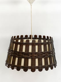 DUTCH OAK & LINEN PENDANT LAMP C.1960'S