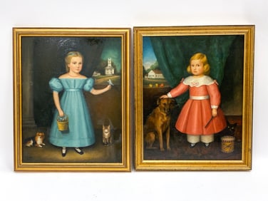 (2) PORTRAITS GIRLS WITH PETS BY SUSAN DURKEE