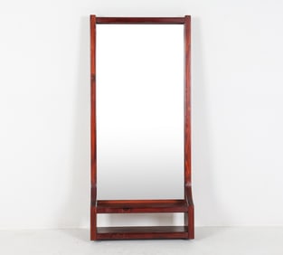 DANISH STAINED PINE WALL MIRROR SHELF CIRCA 1970'S