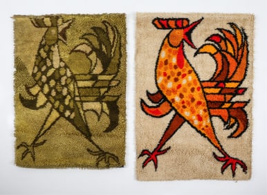 DANISH SHAG RUGS WITH CHICKENS C.1970'S