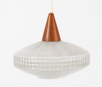 SPACE AGE DANISH TEAK & GLASS PENDANT LIGHT