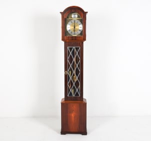 DANISH ROSEWOOD LEADED GLASS TALL CASE CLOCK