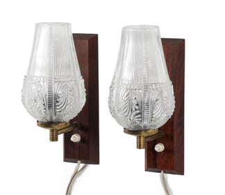 (2) PAIR OF DANISH GLASS AND ROSEWOOD SCONCES