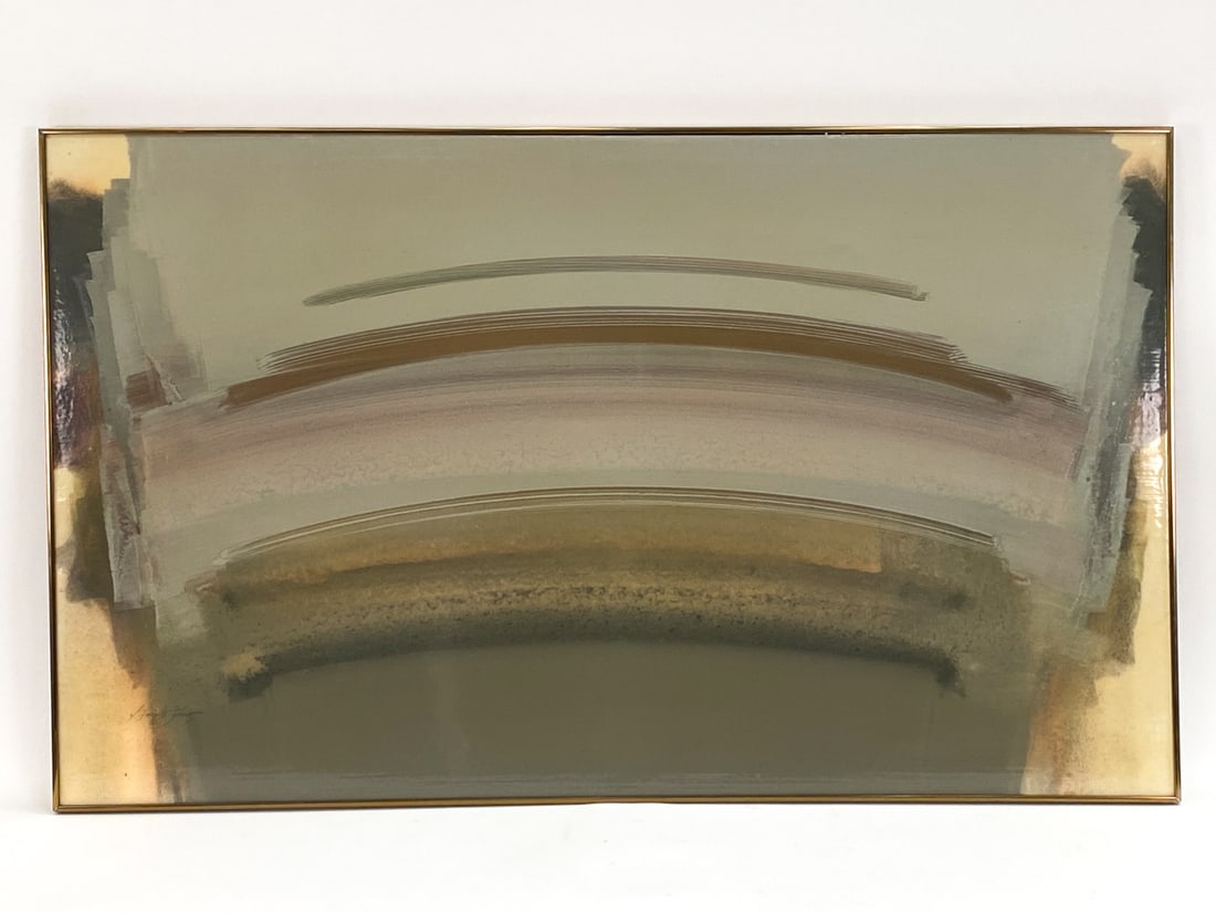 GARY FRANTZ ABSTRACT OIL ON CANVAS: Signed lower left corner. Oil on canvas Dimensions: (Frame) H 36.25" x W 60.5" (Canvas) H 35.75" x W 60" Condition: Some surface dirt, could use cleaning. Frame slightly wobbly.