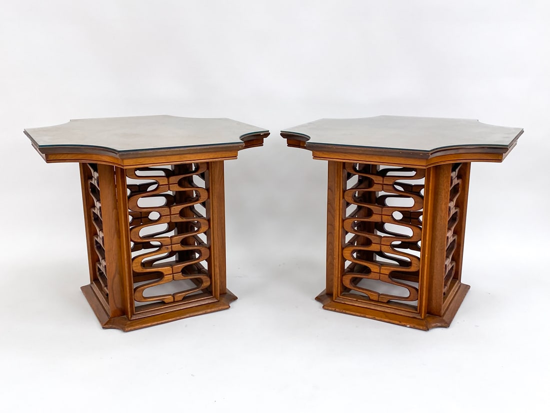 MID-CENTURY CARVED WALNUT SIDE TABLES (1 of 13)