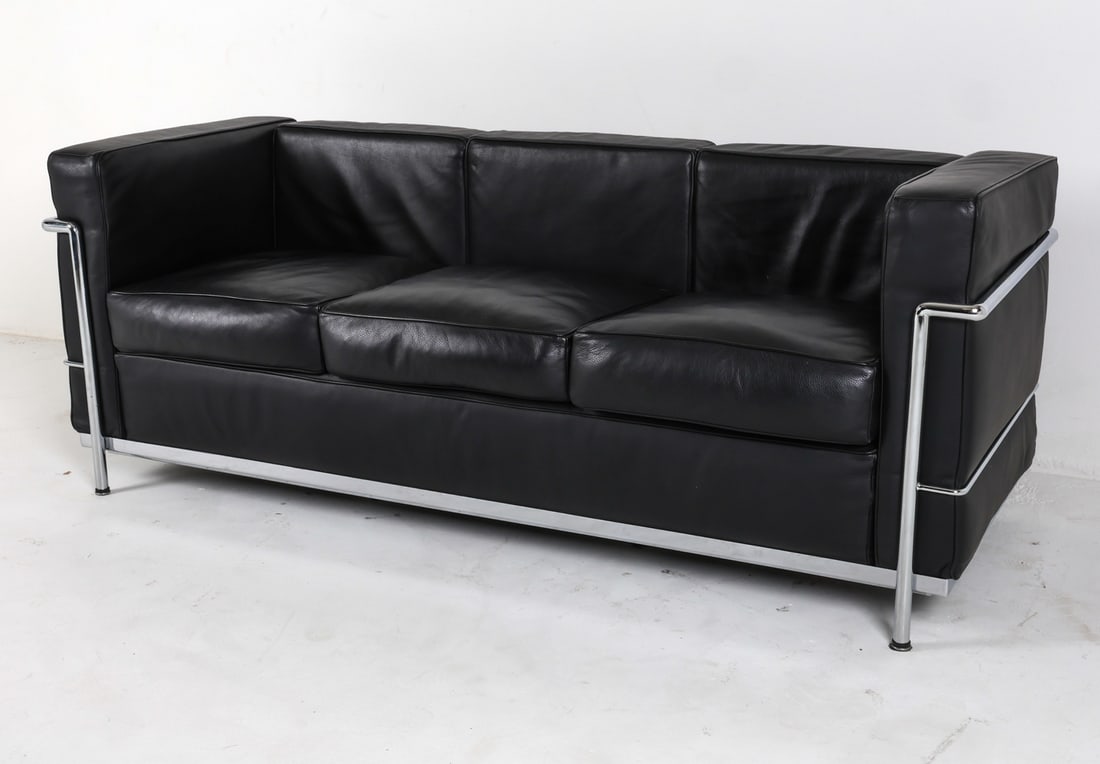 LE CORBUSIER STYLE LEATHER & CHROME SOFA C. 1970'S (1 of 16)