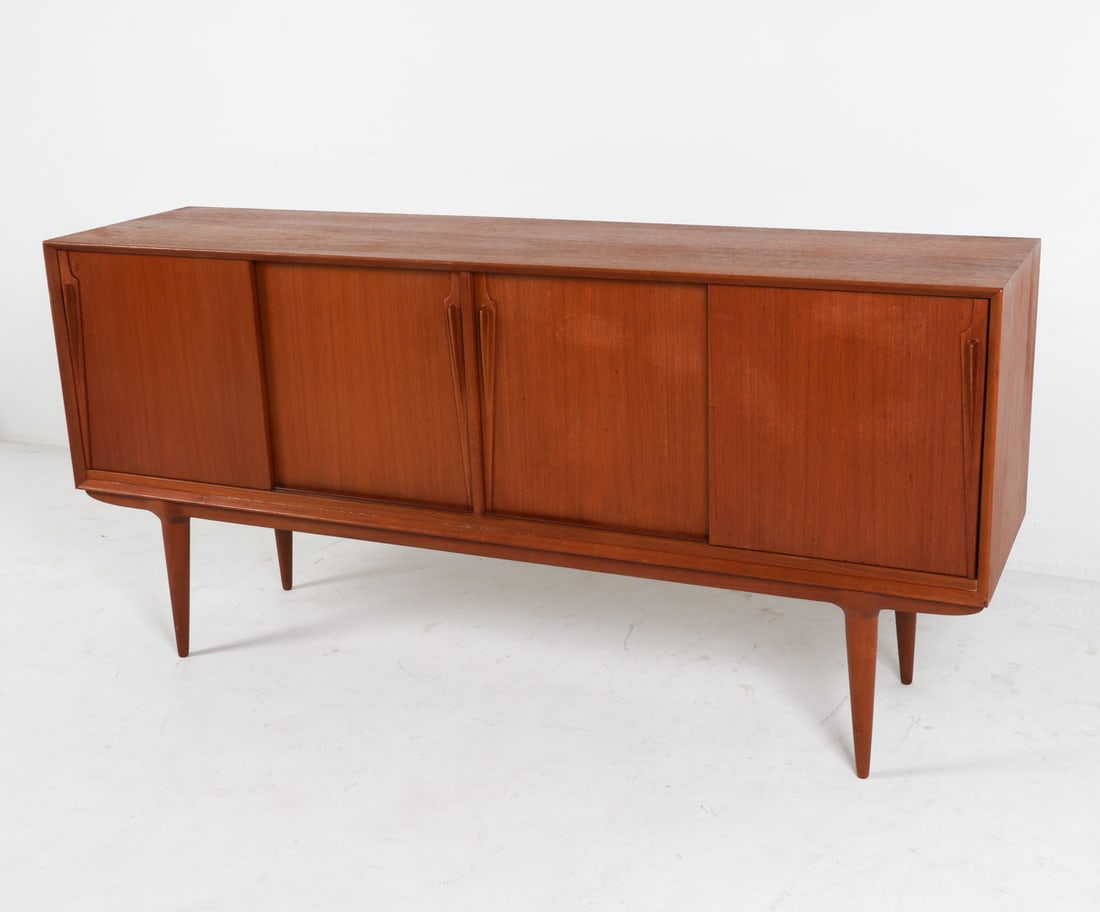 OMANN JUN DANISH TEAK SIDEBOARD C.1960'S: Dimensions: H 34" x W 71" x D 17.75". Conditions: Light surface wear consistent with age and use, a few faints rubs and scratches to top and sides, C087