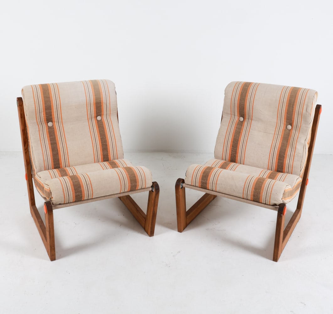 PAIR OF DANISH PINE LOUNGE CHAIRS C.1970'S (1 of 12)