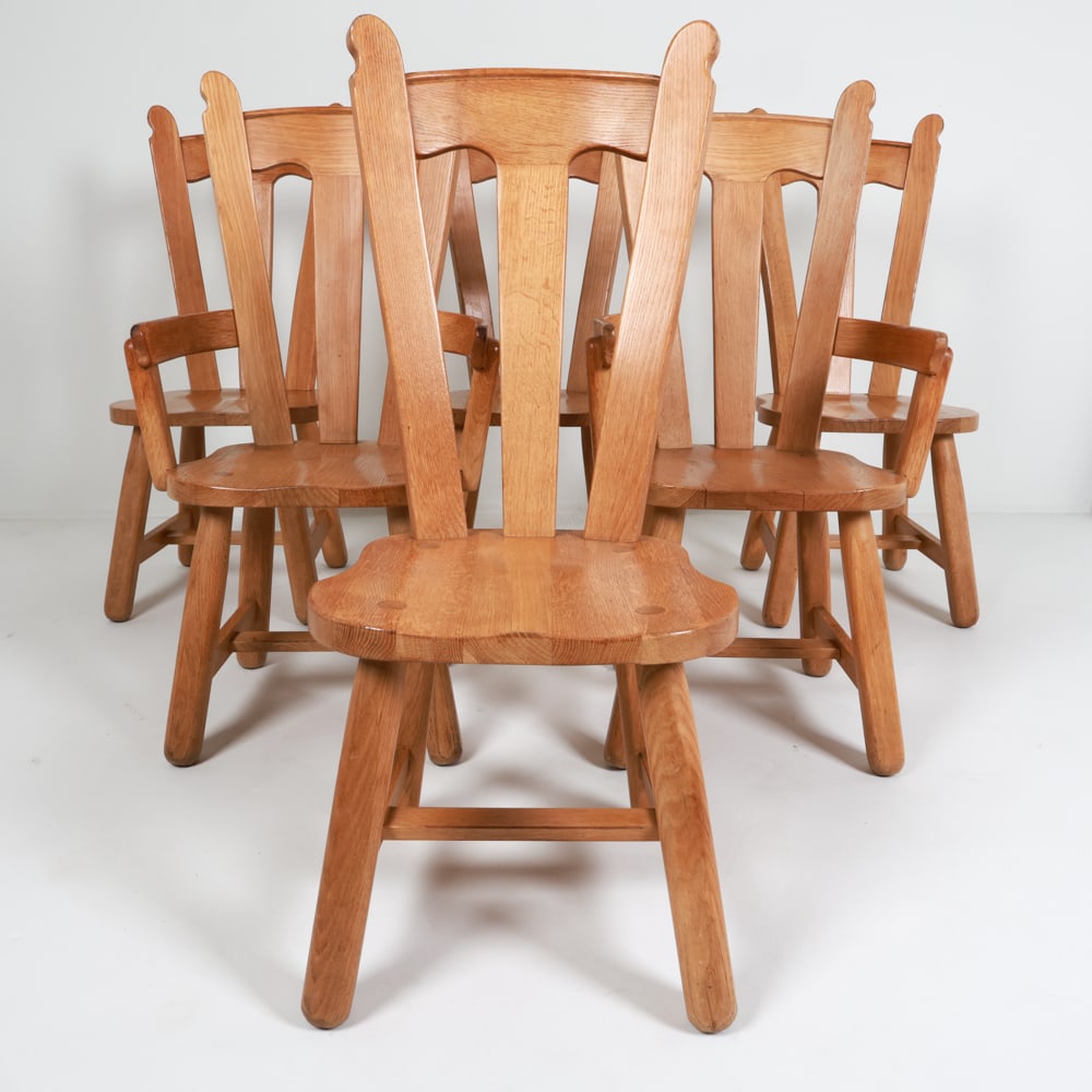 (6) SCANDINAVIAN BRUTALIST OAK DINING CHAIRS 1960S (1 of 18)