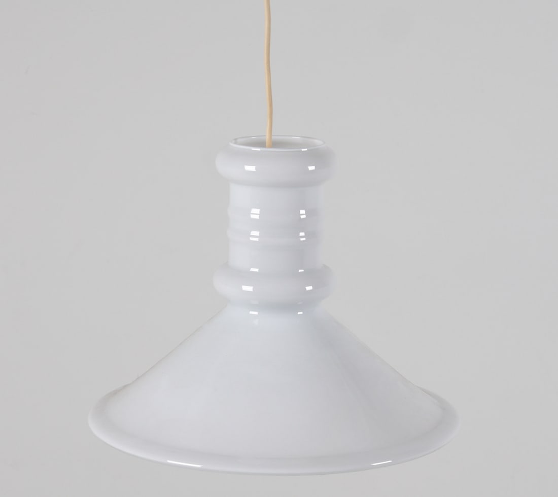 HOLMEGAARD OPAL GLASS PENDANT LIGHT C. 1970'S: Dimensions: H 10" x Dia 14" Condition: Wear consistent with age and use. Untested. PER C109