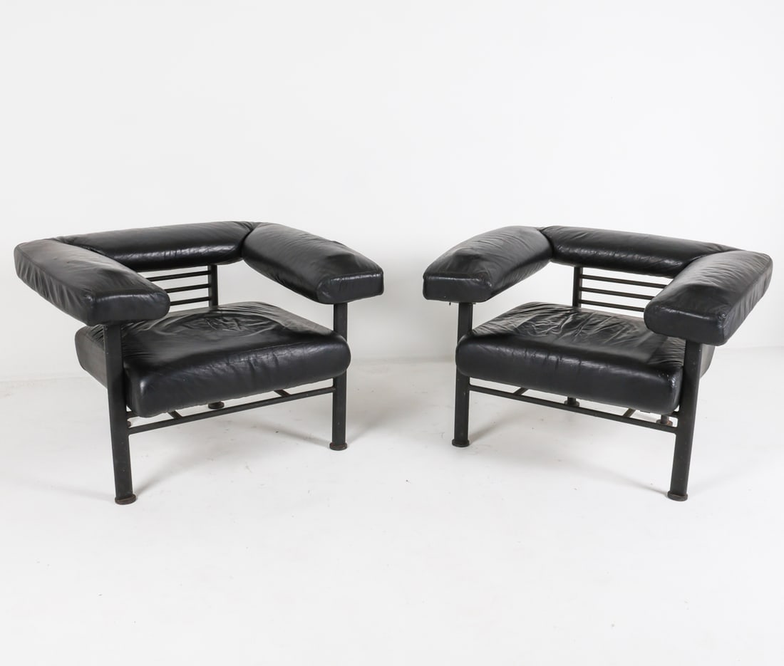 PAIR BAUHAUS STYLE STEEL & LEATHER LOUNGE CHAIRS (1 of 16)