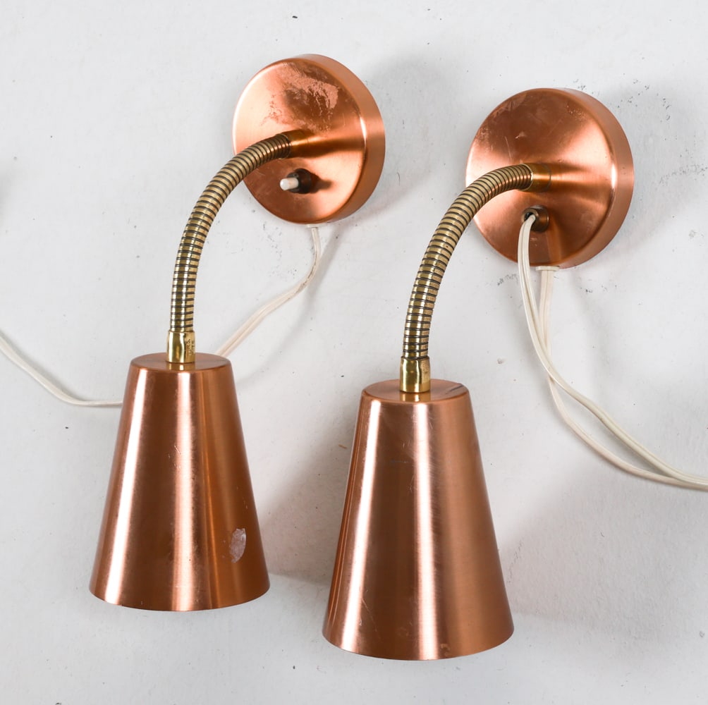 PAIR OF DANISH COPPER TONE WALL SCONCES C, 1960'S (1 of 10)
