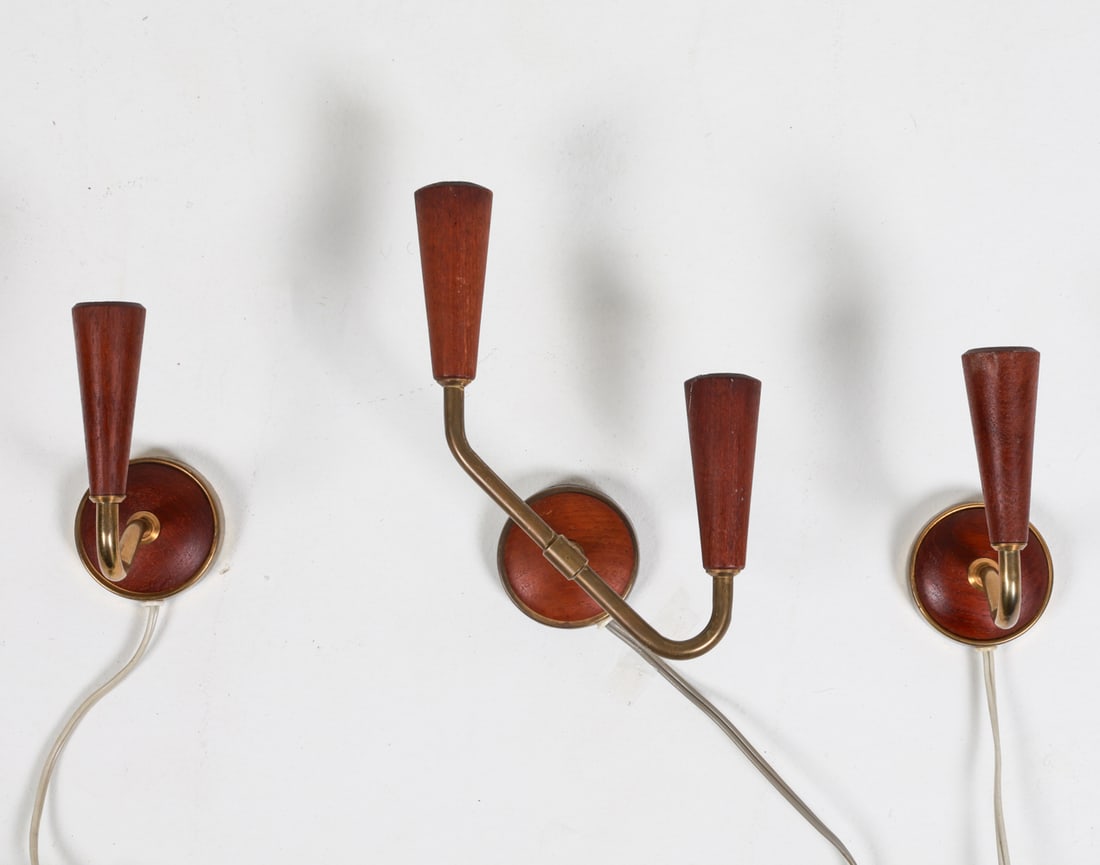 (3) MID-CENTURY DANISH TEAK & BRASS WALL SCONCES (1 of 12)