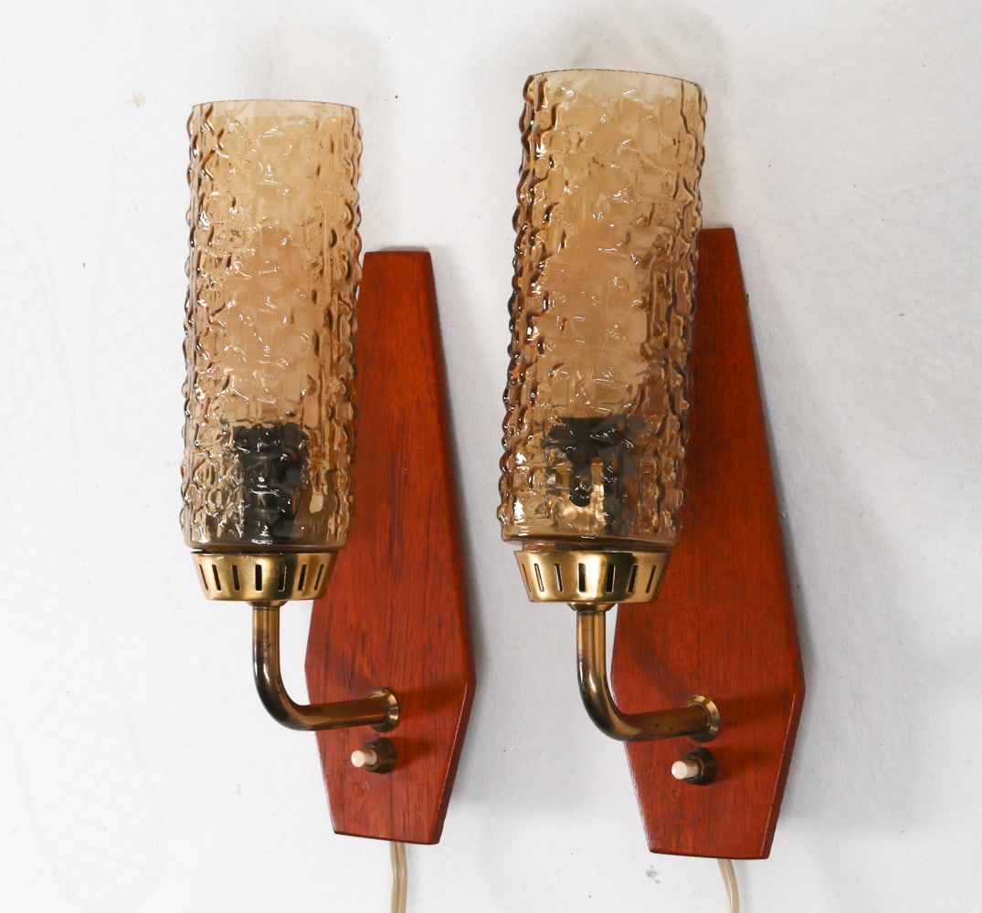 (2) MID-CENTURY DANISH TEAK & GLASS SCONCES (1 of 9)