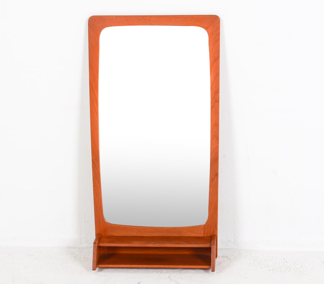 DANISH TEAK WALL MIRROR WITH SHELF C. 1960'S (1 of 10)