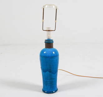 NILS KAHLER DANISH CERAMIC TABLE LAMP C. 1960'S: For Kahler Keramik. Denmark. Signed underneath. Dimensions: H 22" x Dia. 5". Condition: Wiring untested, cord cut. Wear consistent with age and use. G018