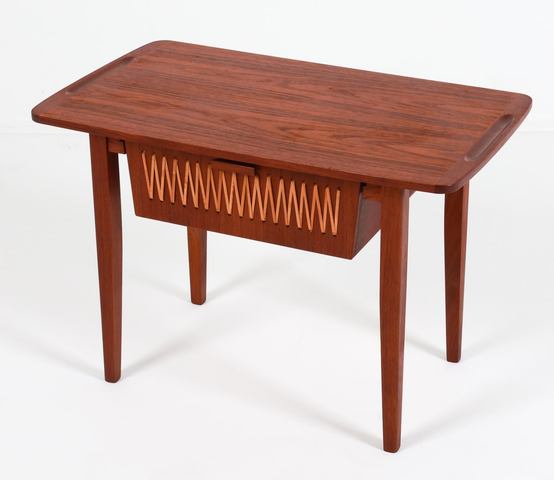 DANISH TEAK & RATTAN SIDE TABLE C. 1960'S (1 of 16)