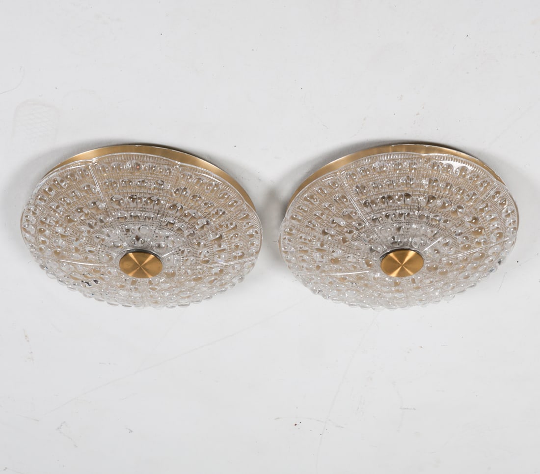 PAIR CARL FAGERLUND BRASS & GLASS CEILING LIGHTS (1 of 12)