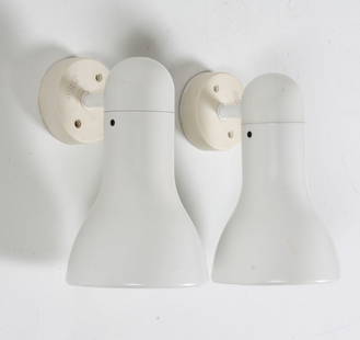PAIR OF GERMAN WALL SCONCES C. 1980'S: For Staff Leuchten. Steel. Dimensions: H 6" x W 5" x D 10". G071 Steel Louis Poulsen wall scones 1980
