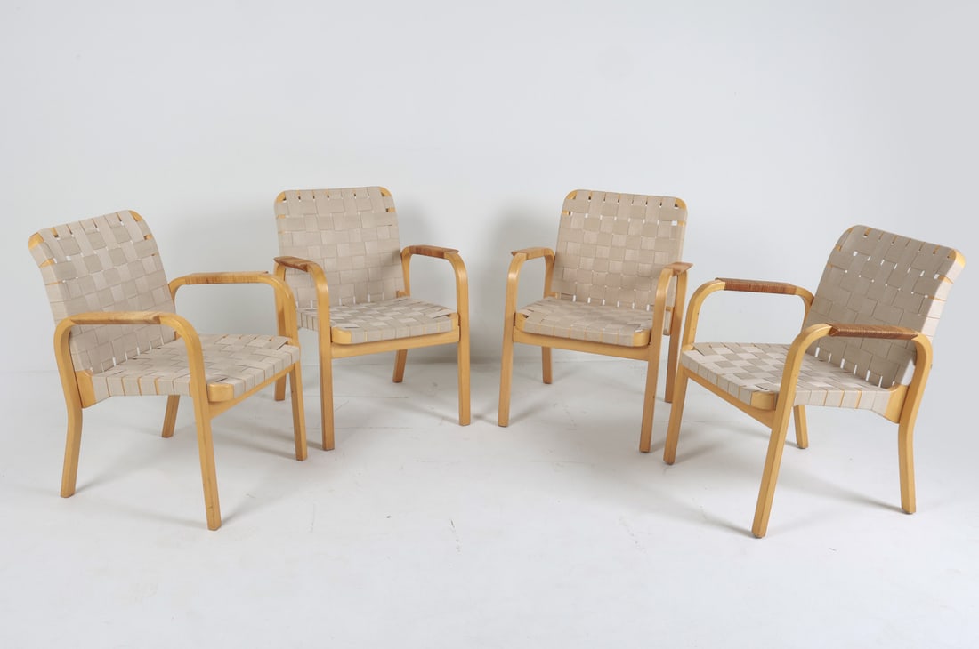 (4) ALVAR AALTO BEECH & RATTAN ARMCHAIRS C. 1970'S (1 of 10)