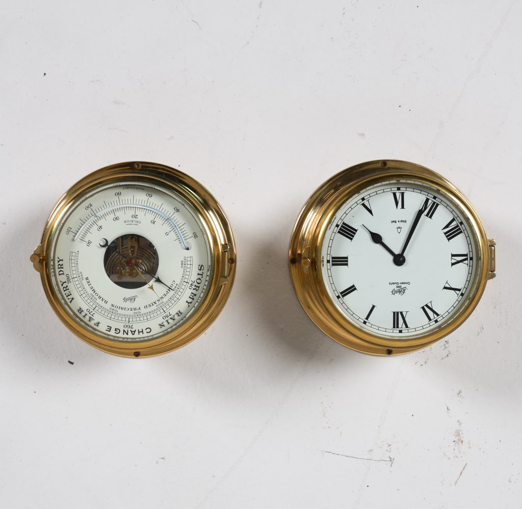 SCHATZ BRASS SHIPS CLOCK & BAROMETER C. 1970'S (1 of 13)