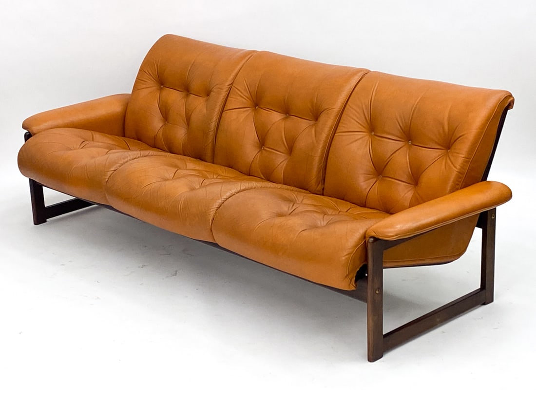 SWEDISH TUFTED LEATHER SOFA C. 1970'S (1 of 9)