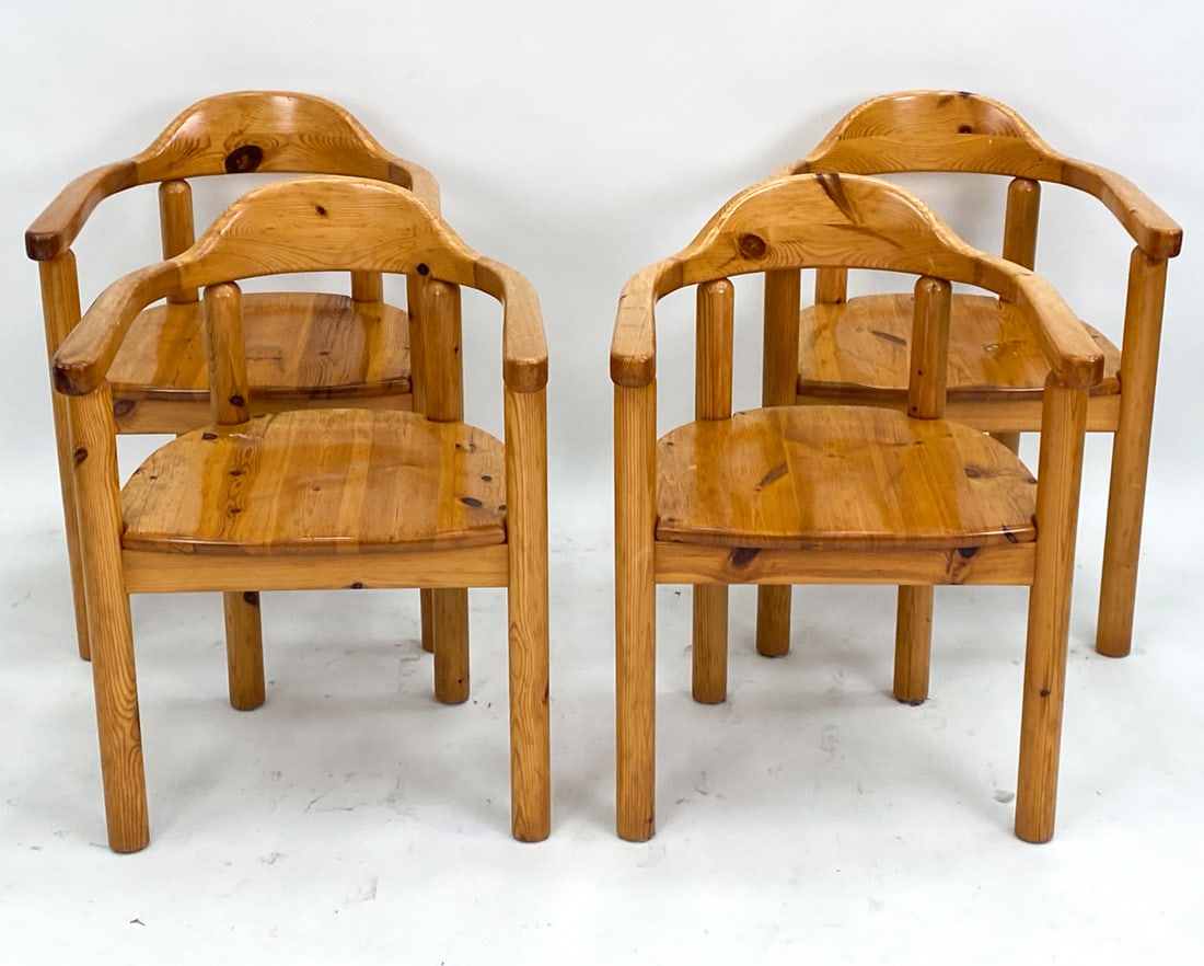 (4) DAUMILLER STYLE PINE ARM CHAIRS C. 1970'S (1 of 14)
