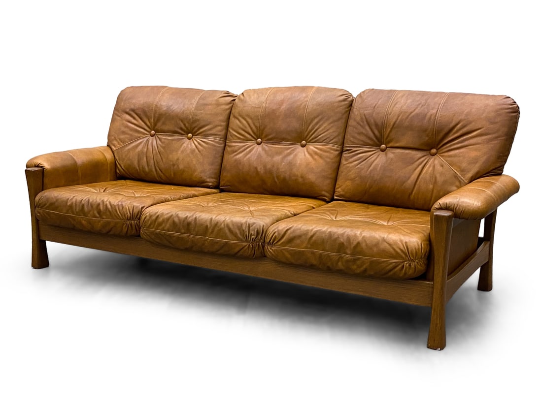 BRUTALIST OAK & LEATHER SOFA (1 of 9)