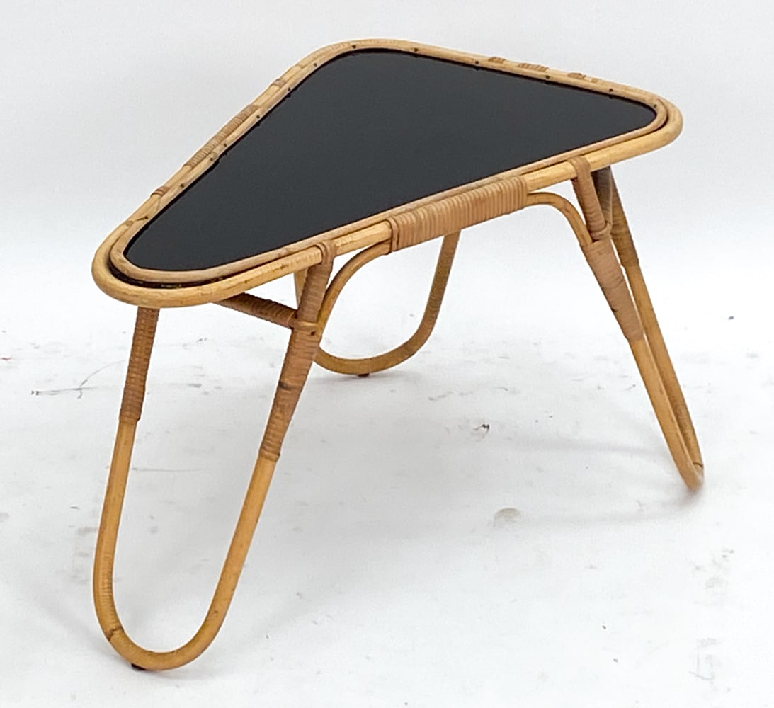 ROHE NOORDWOLD BAMBOO & GLASS SIDE TABLE C. 1960'S (1 of 12)