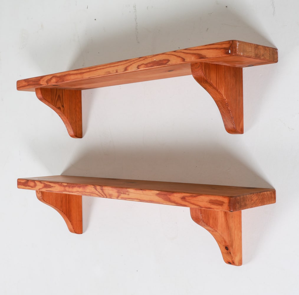 PAIR CHRISTIAN IV PINE WALL SHELVES C. 1970'S (1 of 9)