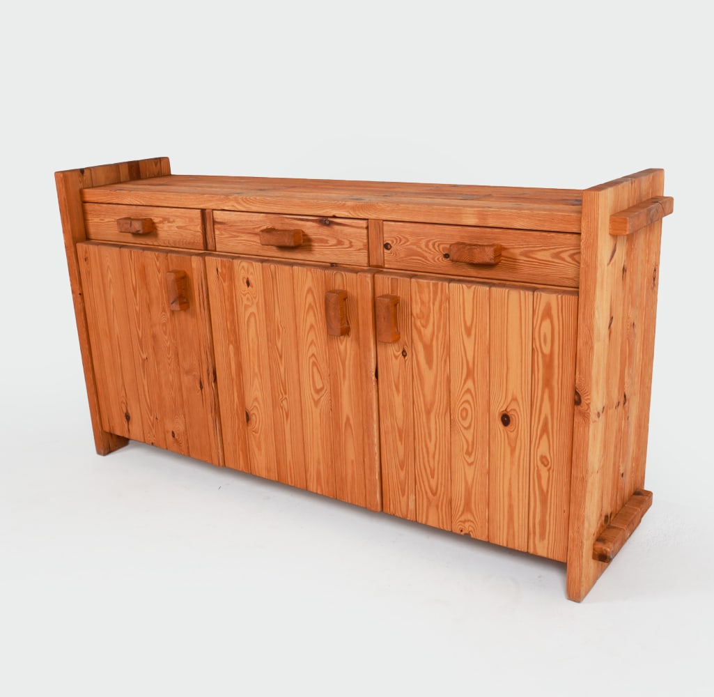 HANS FRYDENDAL "CHRISTIAN IV" PINE SIDEBOARD: Denmark, circa 1960'S Dimensions: H 38" x W 69" x D 18". Condition: Few discolored scuffs inside drawers. Wear consistent with age and use. C001