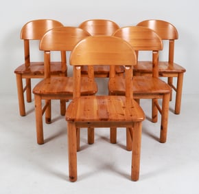 (6) DAUMILLER STYLE PINE DINING CHAIRS C. 1970'S