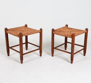 (2) DUTCH BEECH & SEAGRASS OTTOMANS C. 1960'S