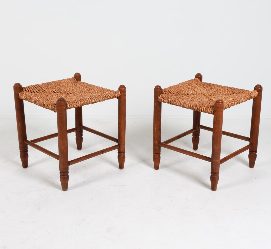 (2) DUTCH BEECH & SEAGRASS OTTOMANS C. 1960'S (1 of 10)