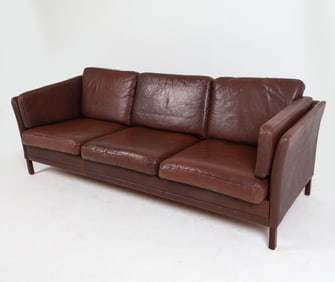 MOGENS HANSEN STYLE DANISH LEATHER SOFA C. 1970'S