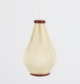 DANISH TEAK PLEATED SHADE PENDANT LAMP C. 1970'S