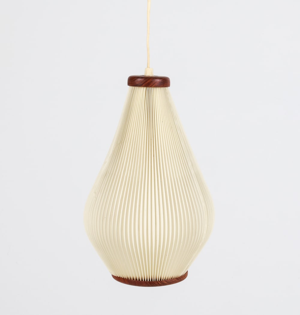 DANISH TEAK PLEATED SHADE PENDANT LAMP C. 1970'S (1 of 9)