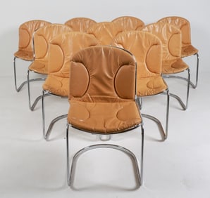 (10) ITALIAN CHROME STEEL & LEATHER CHAIRS C.1970S