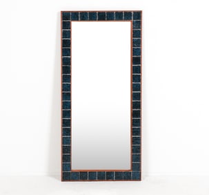 MID-CENTURY TEAK & TILE WALL MIRROR C. 1960'S