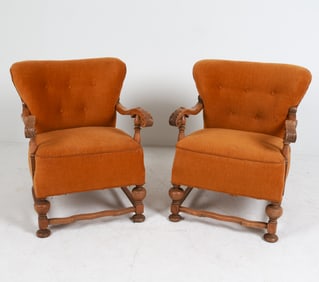 PAIR FRITZ HANSEN DANISH OAK LOUNGE CHAIRS C. 1950