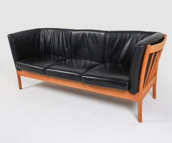 HURUP DANISH OAK & LEATHER SOFA C. 1980'S