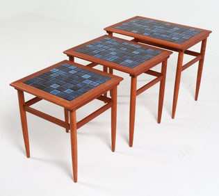 DANISH TEAK & TILE NESTING TABLES C. 1970'S