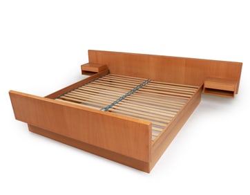 DANISH OAK PLATFORM BED W/ NIGHTSTANDS C. 1970'S