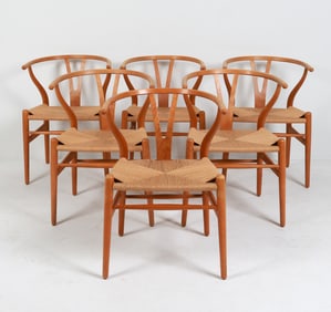 (6) HANS J WEGNER WISHBONE DINING CHAIRS C. 1970'S